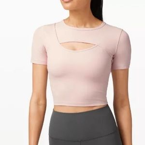 Lululemon Get Centered short sleeve pink crop top